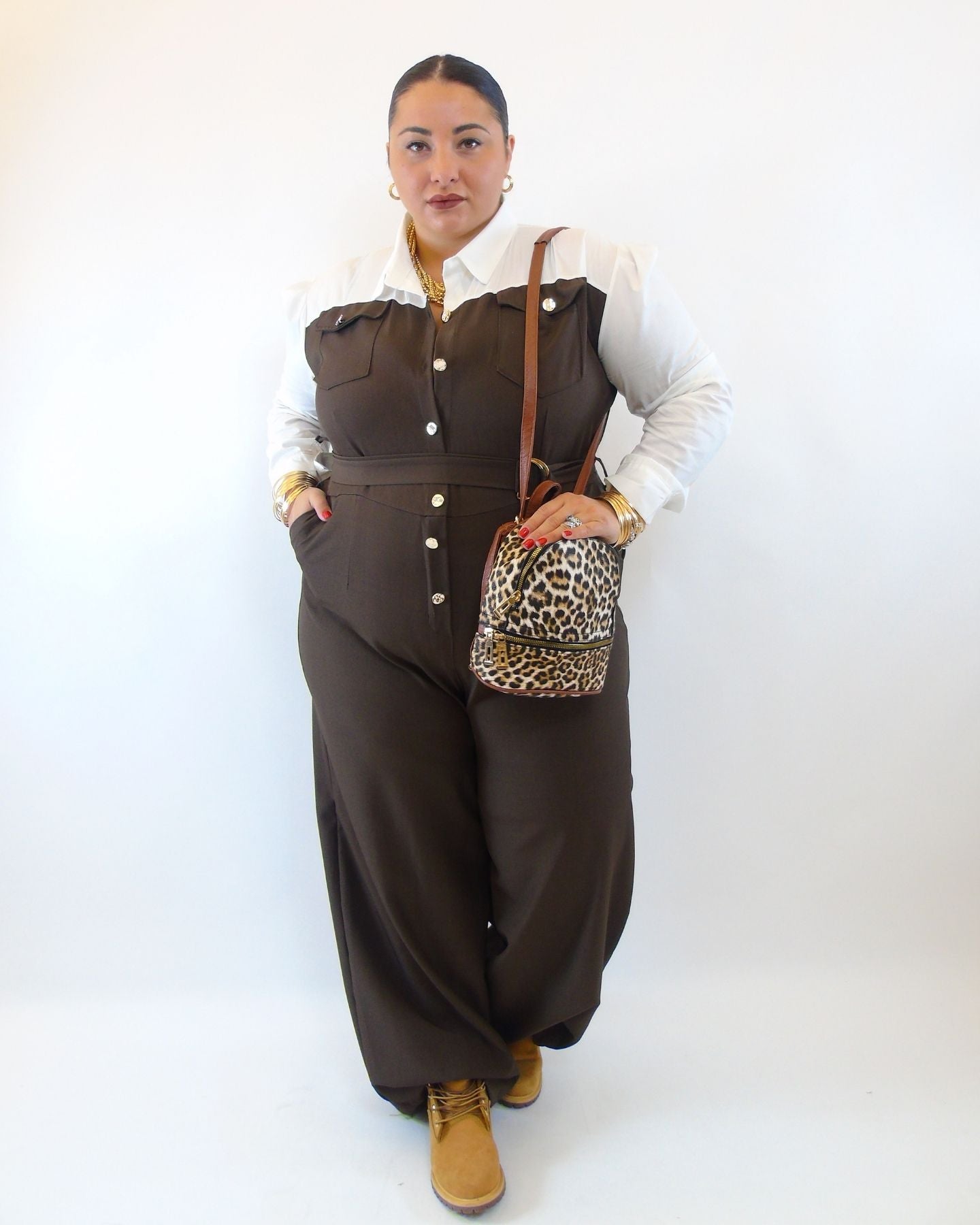 Jumpsuite con camicia e cintura 15866