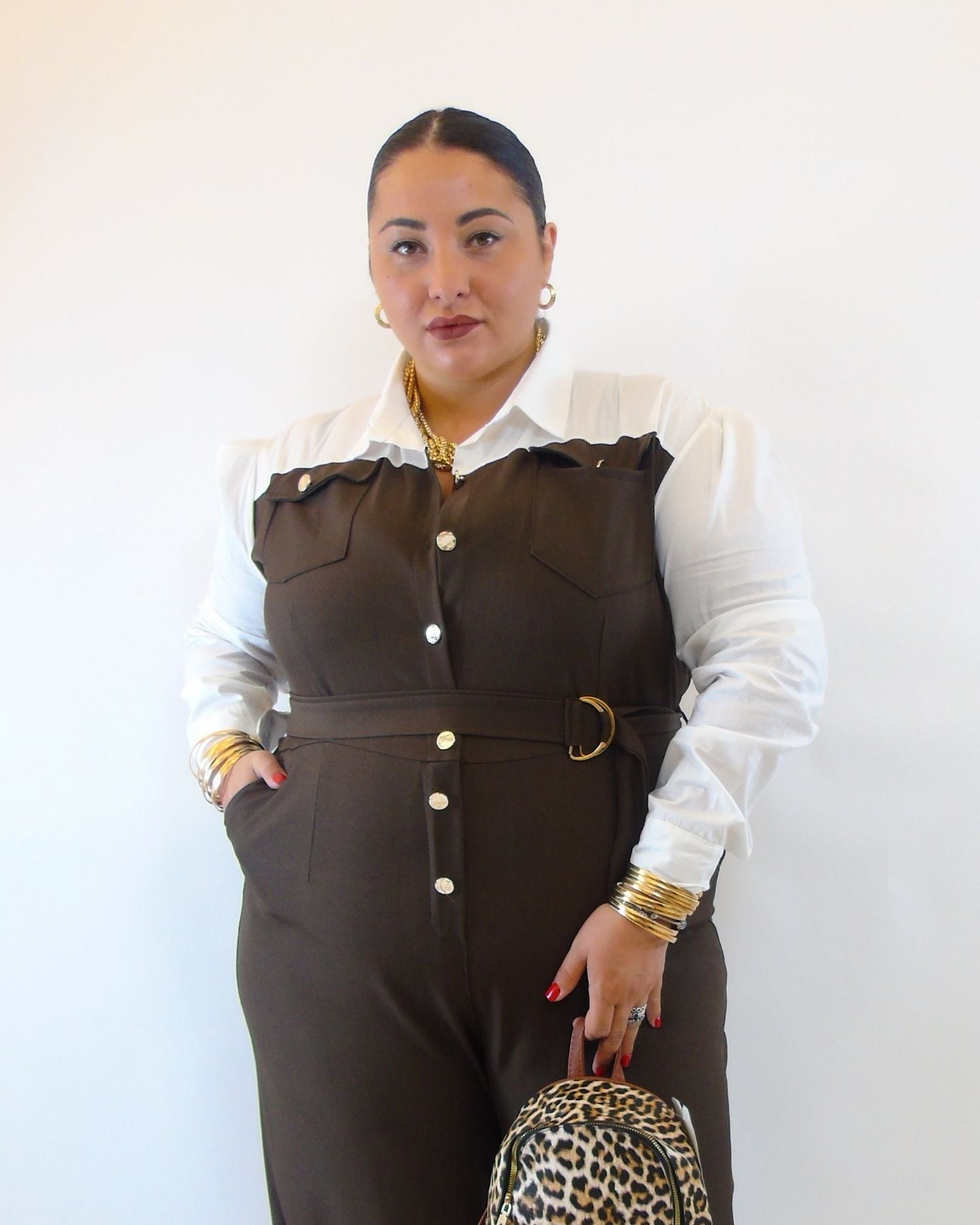 Jumpsuite con camicia e cintura 15866