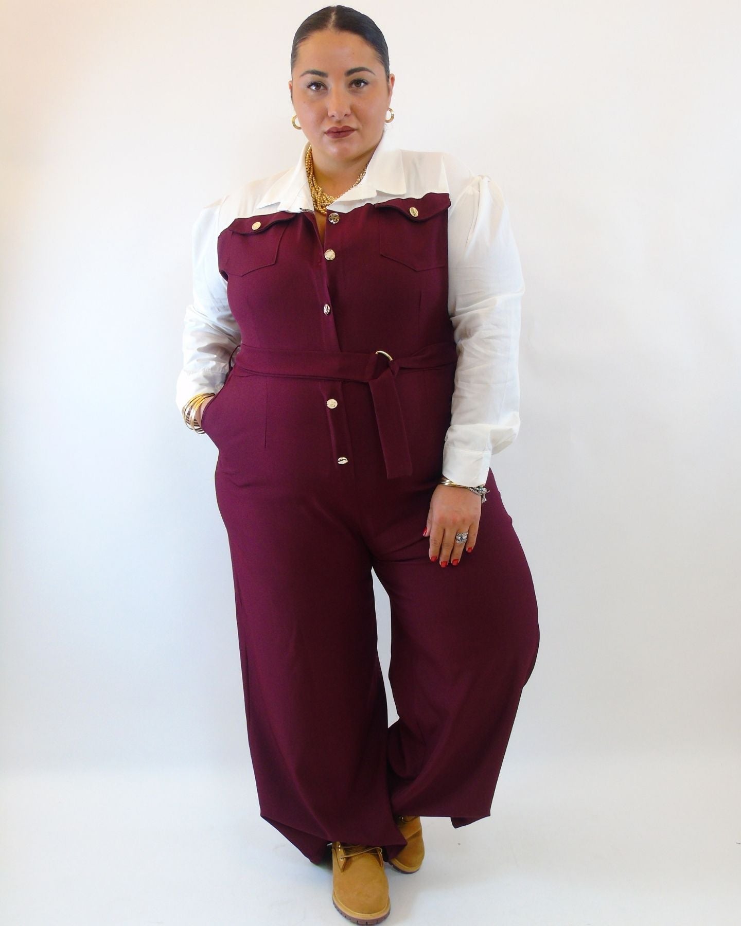 Jumpsuite con camicia e cintura 15866