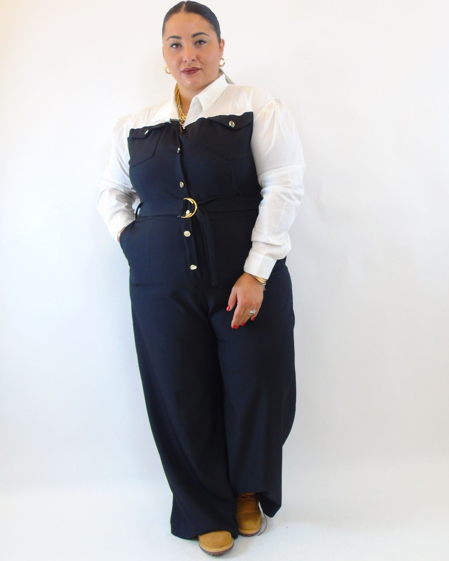 Jumpsuite con camicia e cintura 15866