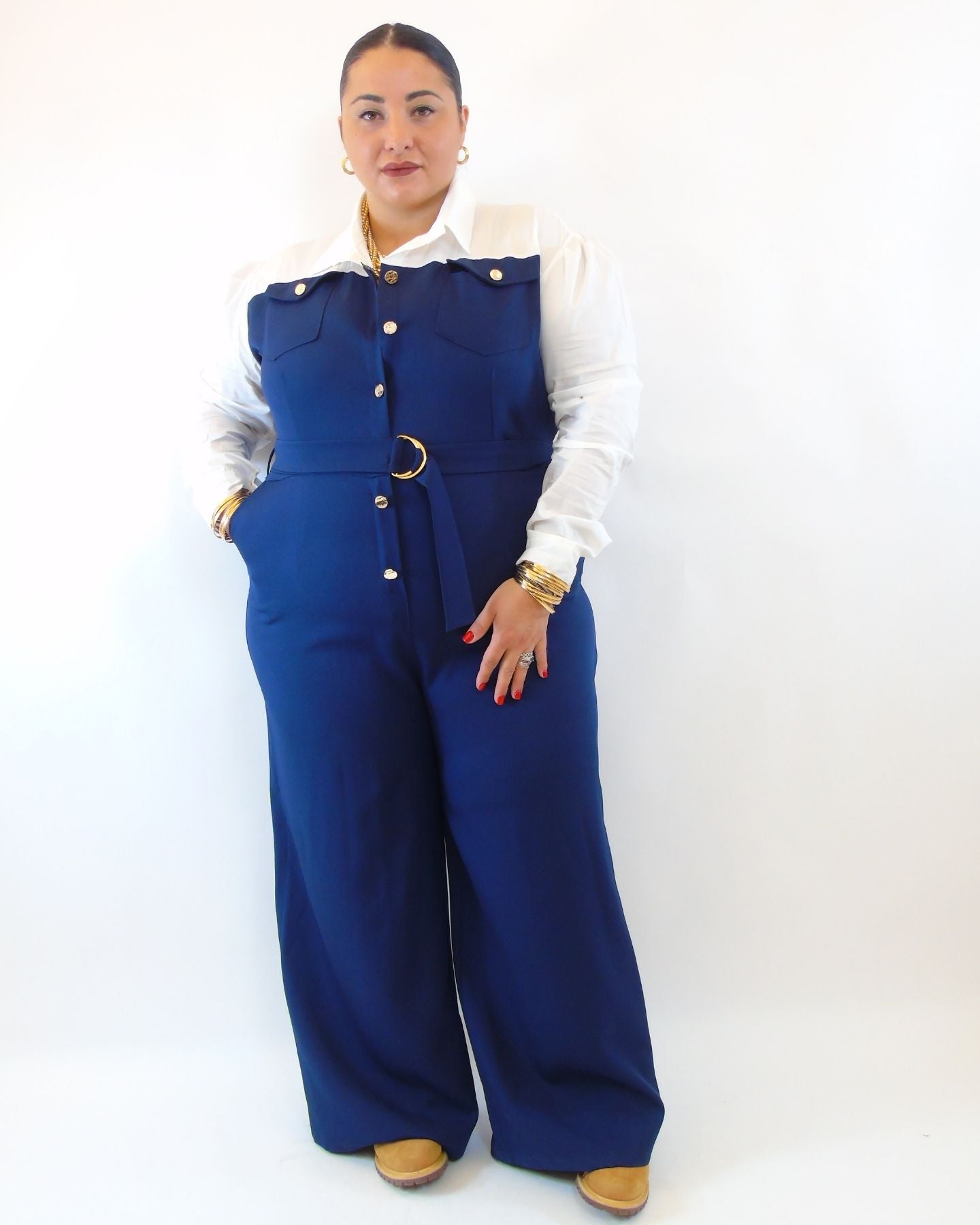 Jumpsuite con camicia e cintura 15866