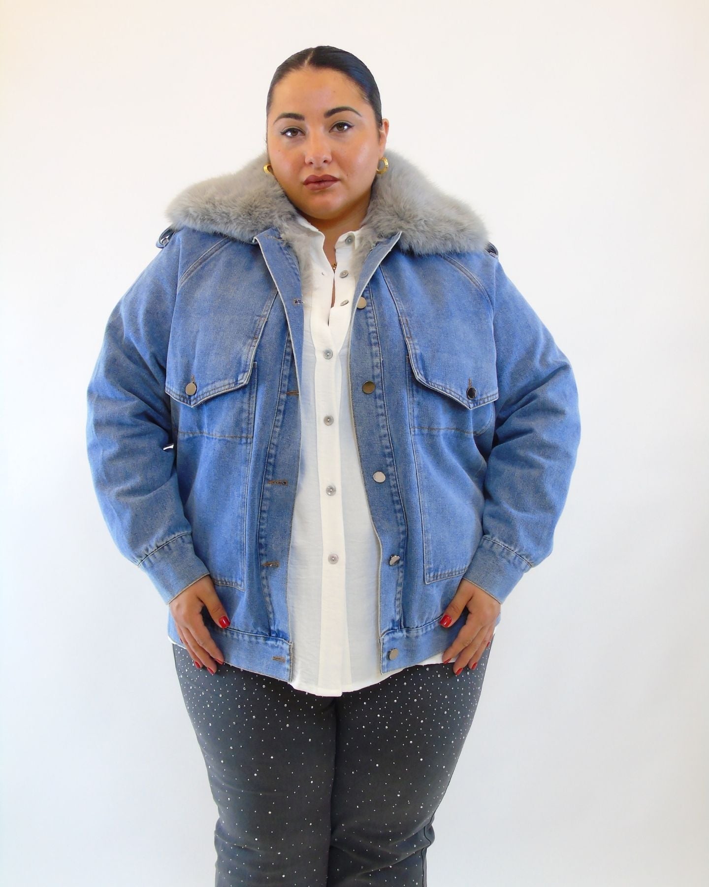 Giubbino in jeans con eco pelliccia