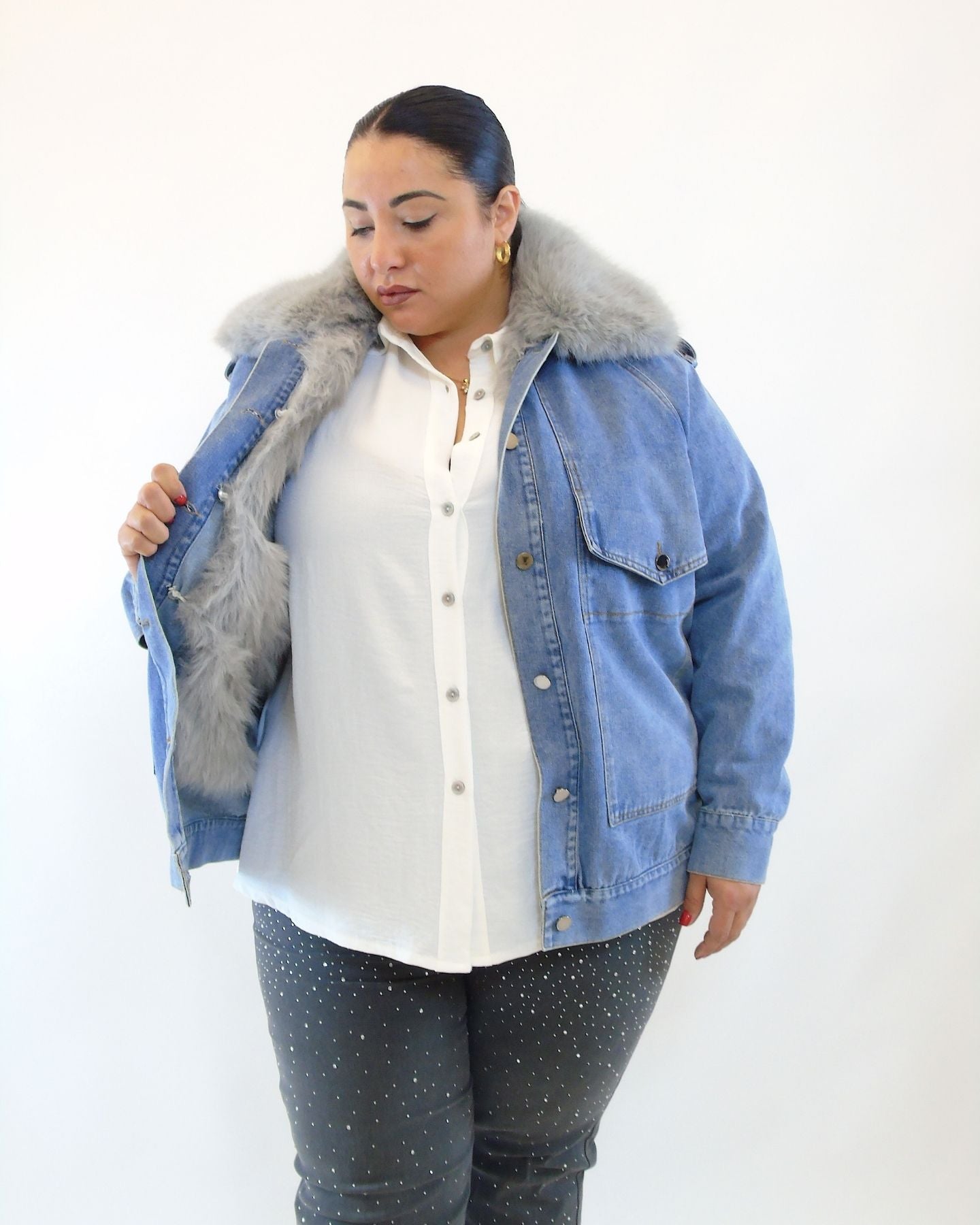 Giubbino in jeans con eco pelliccia