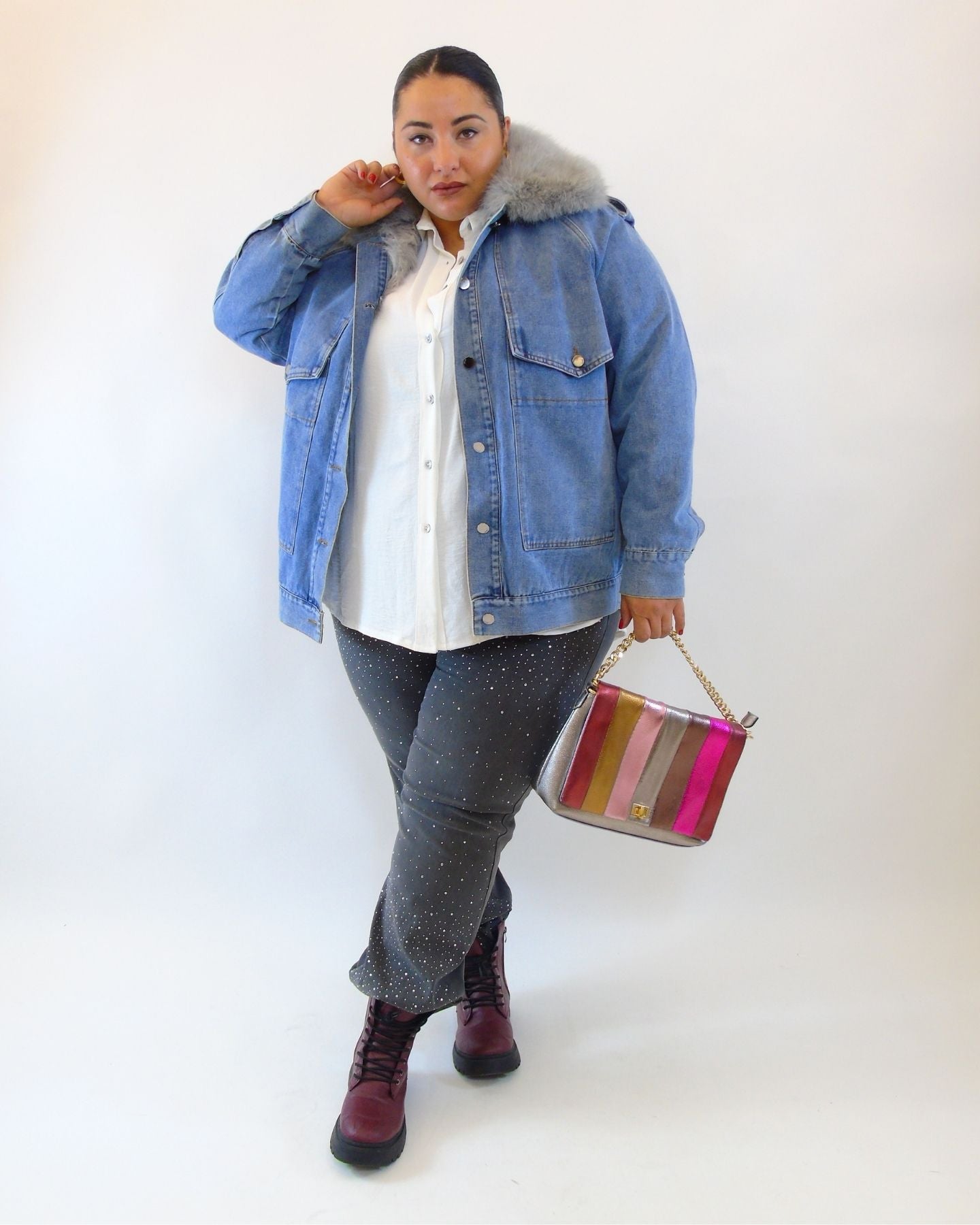 Giubbino in jeans con eco pelliccia