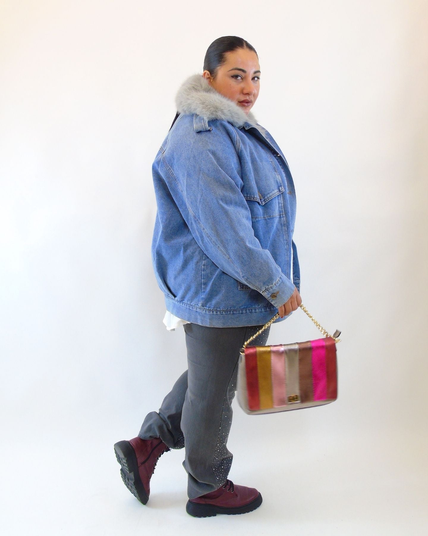 Giubbino in jeans con eco pelliccia