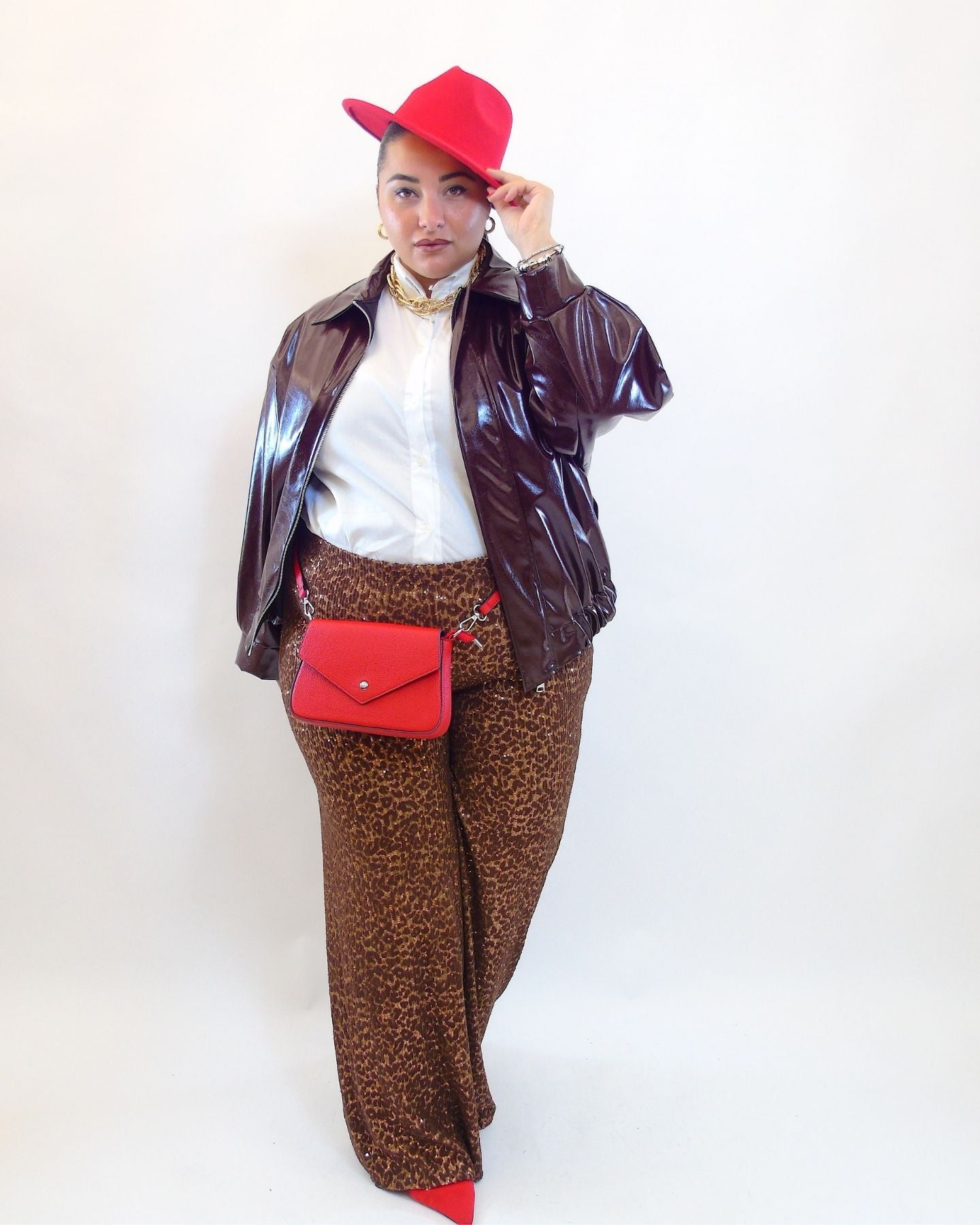 Pantalone con trama animalier e paillettes 7898