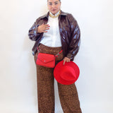 Pantalone con trama animalier e paillettes 7898