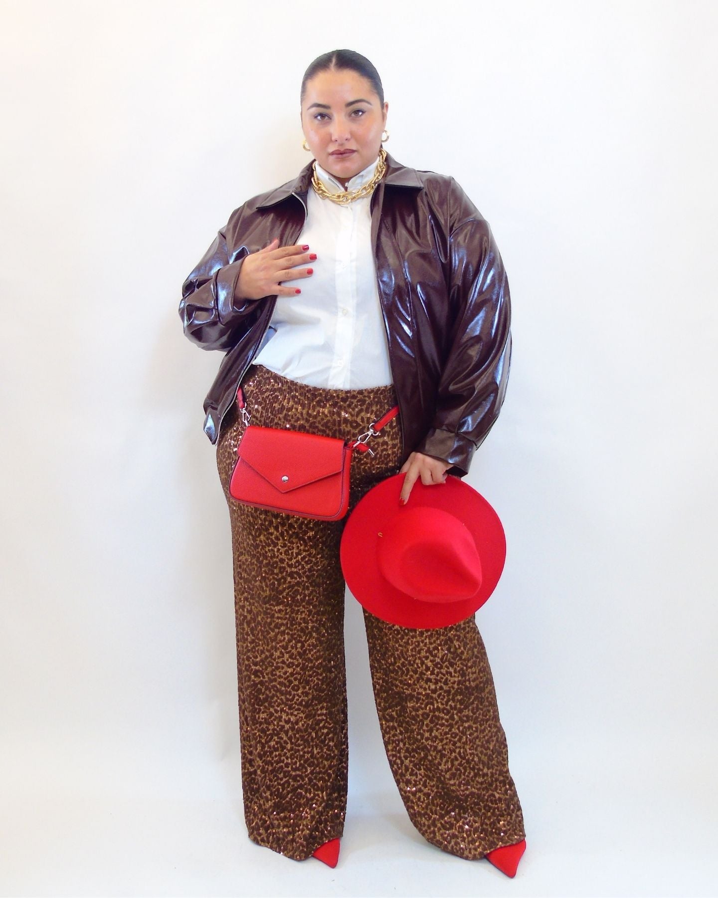 Pantalone con trama animalier e paillettes 7898