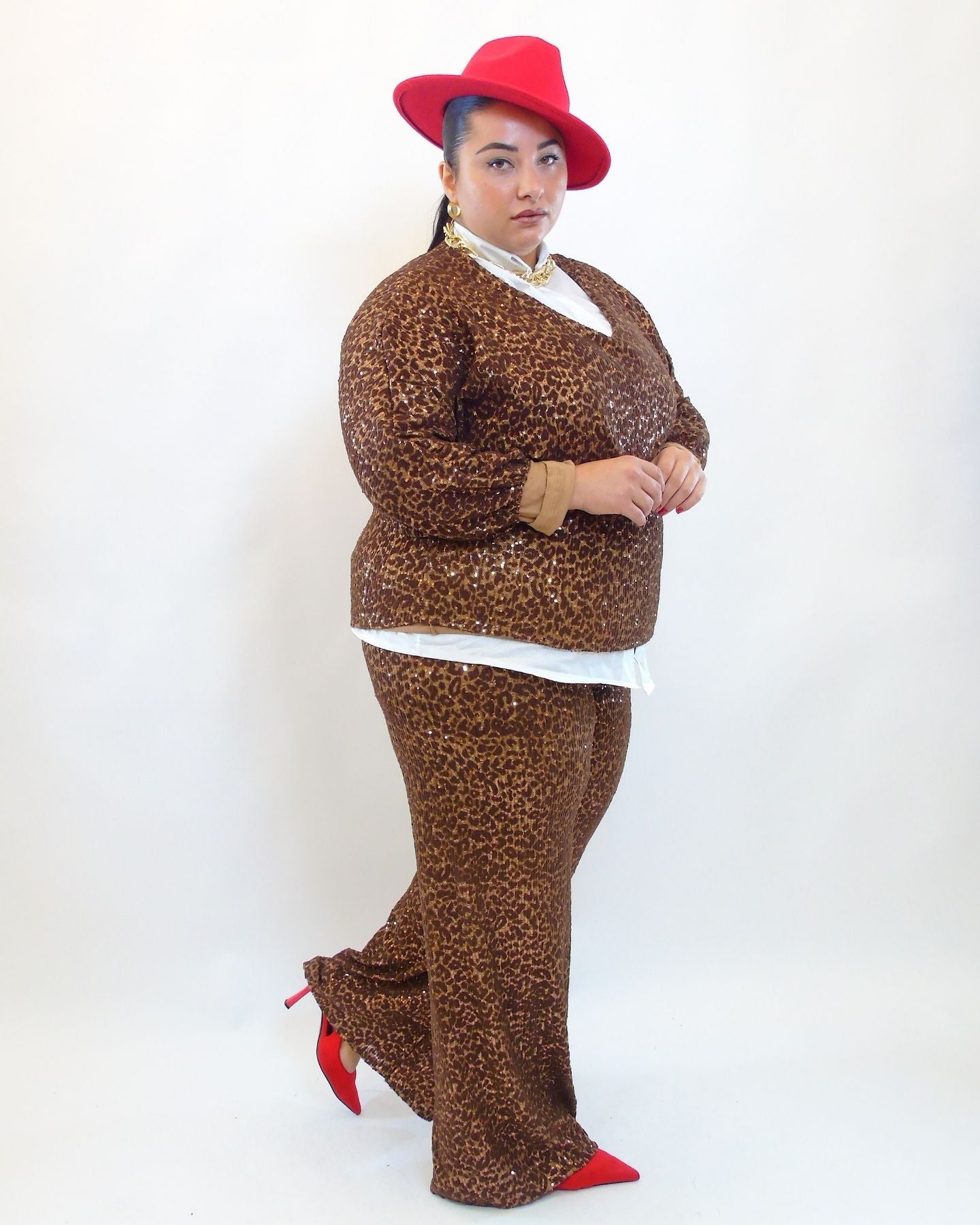 Pantalone con trama animalier e paillettes 7898