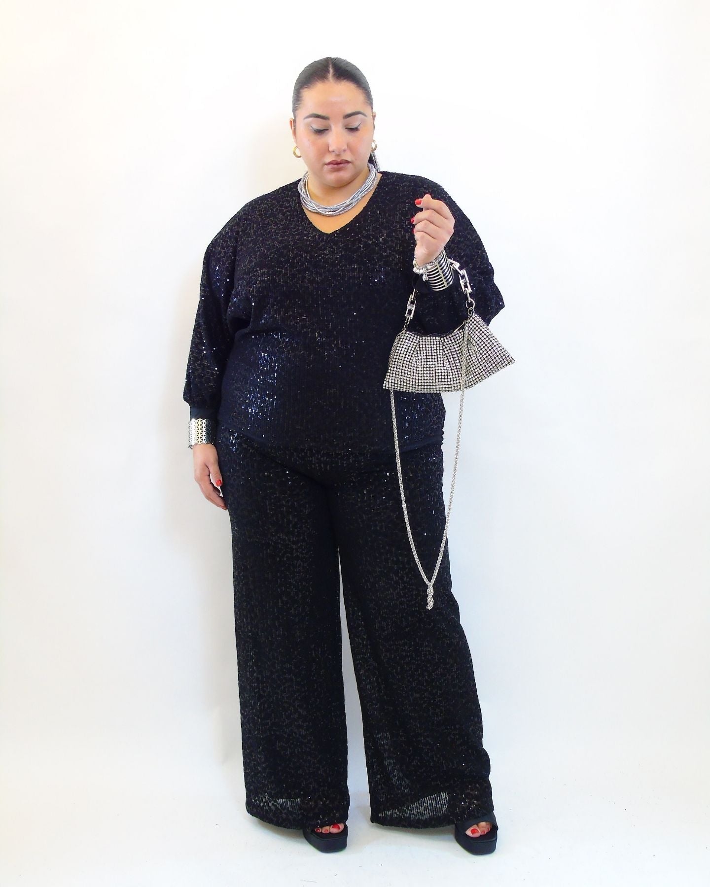 Pantalone con trama animalier e paillettes 7898