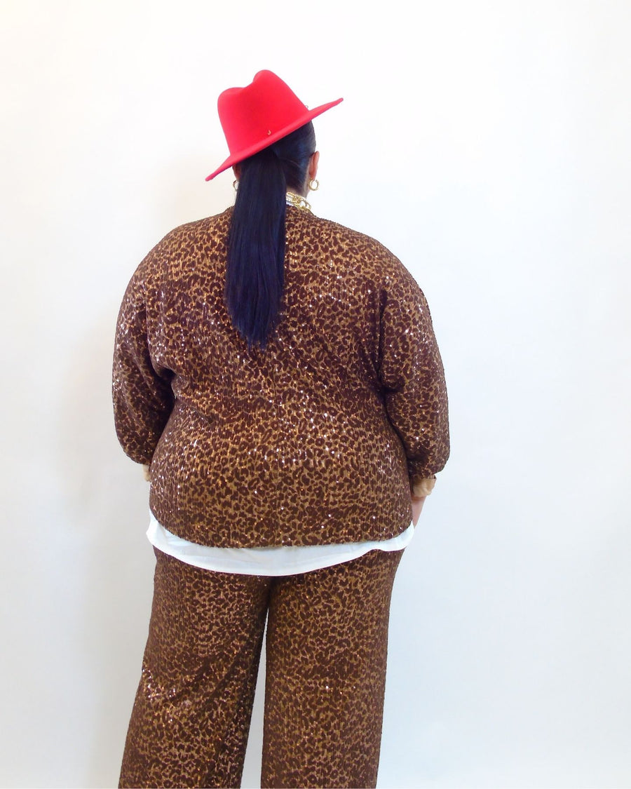 Sequin and animal print knit top