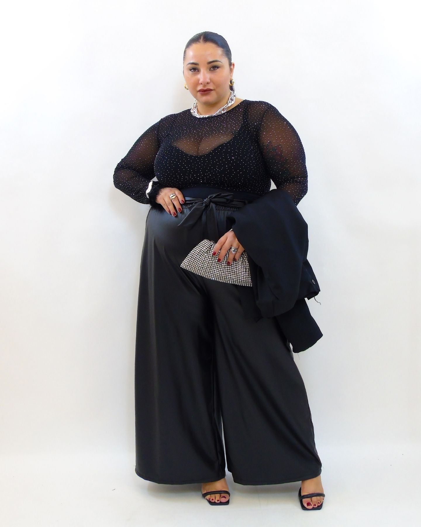 pantalone palazzo in pelle 3914