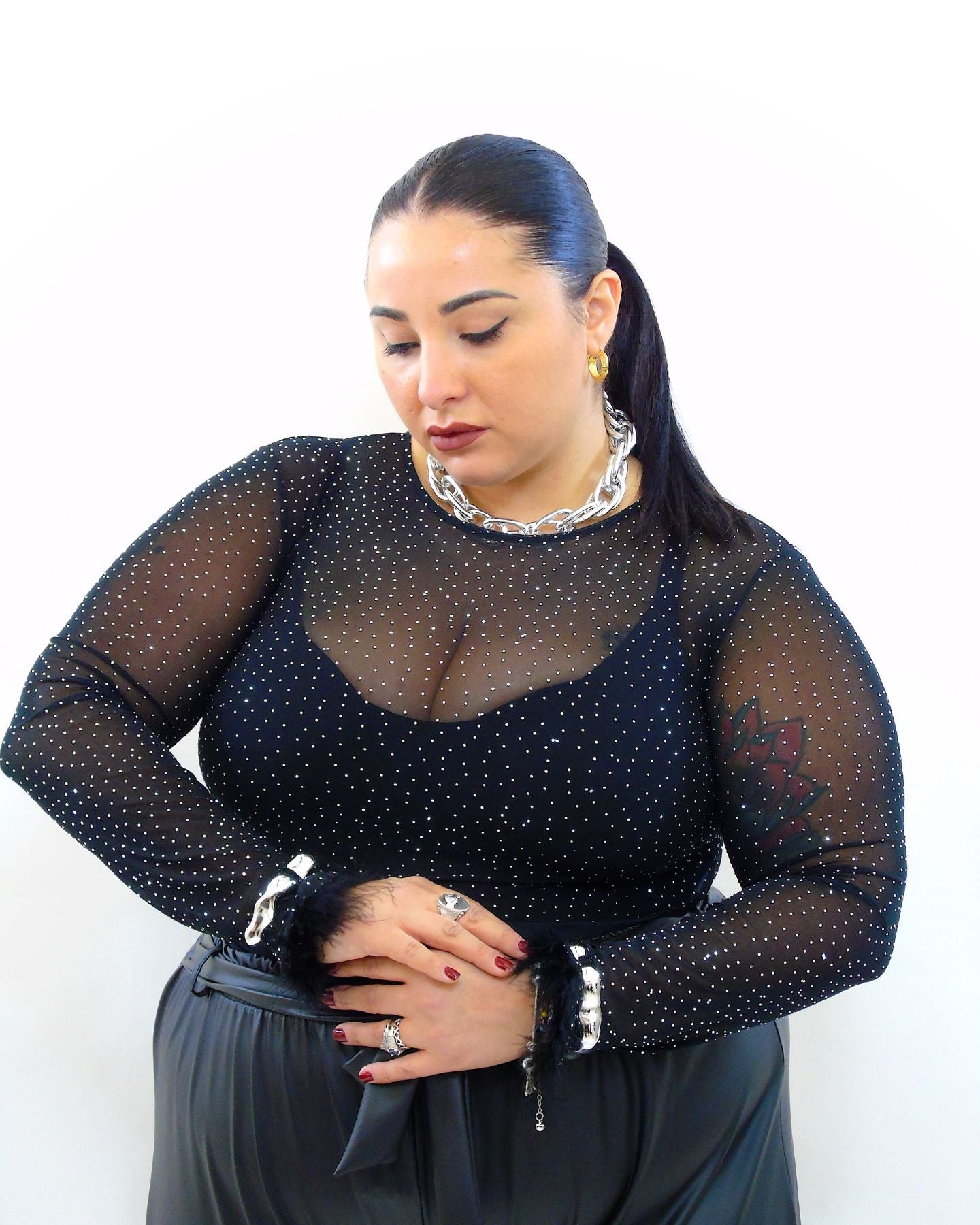 body brillantini con piume 629