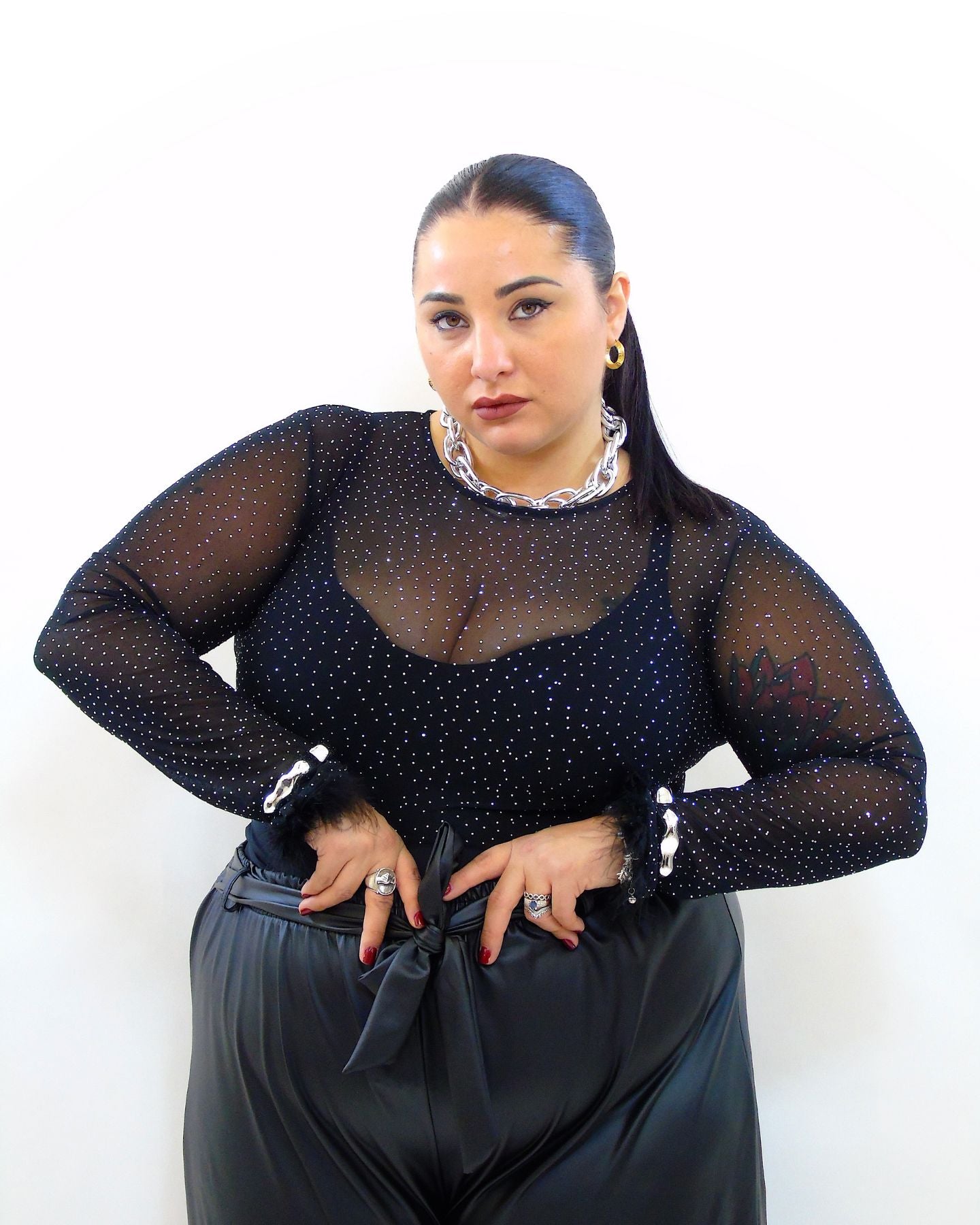 body brillantini con piume 629