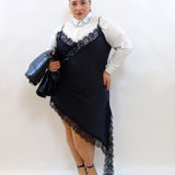 Abito satin e pizzo asimmetrico 7951