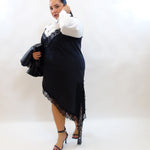 Abito satin e pizzo asimmetrico 7951