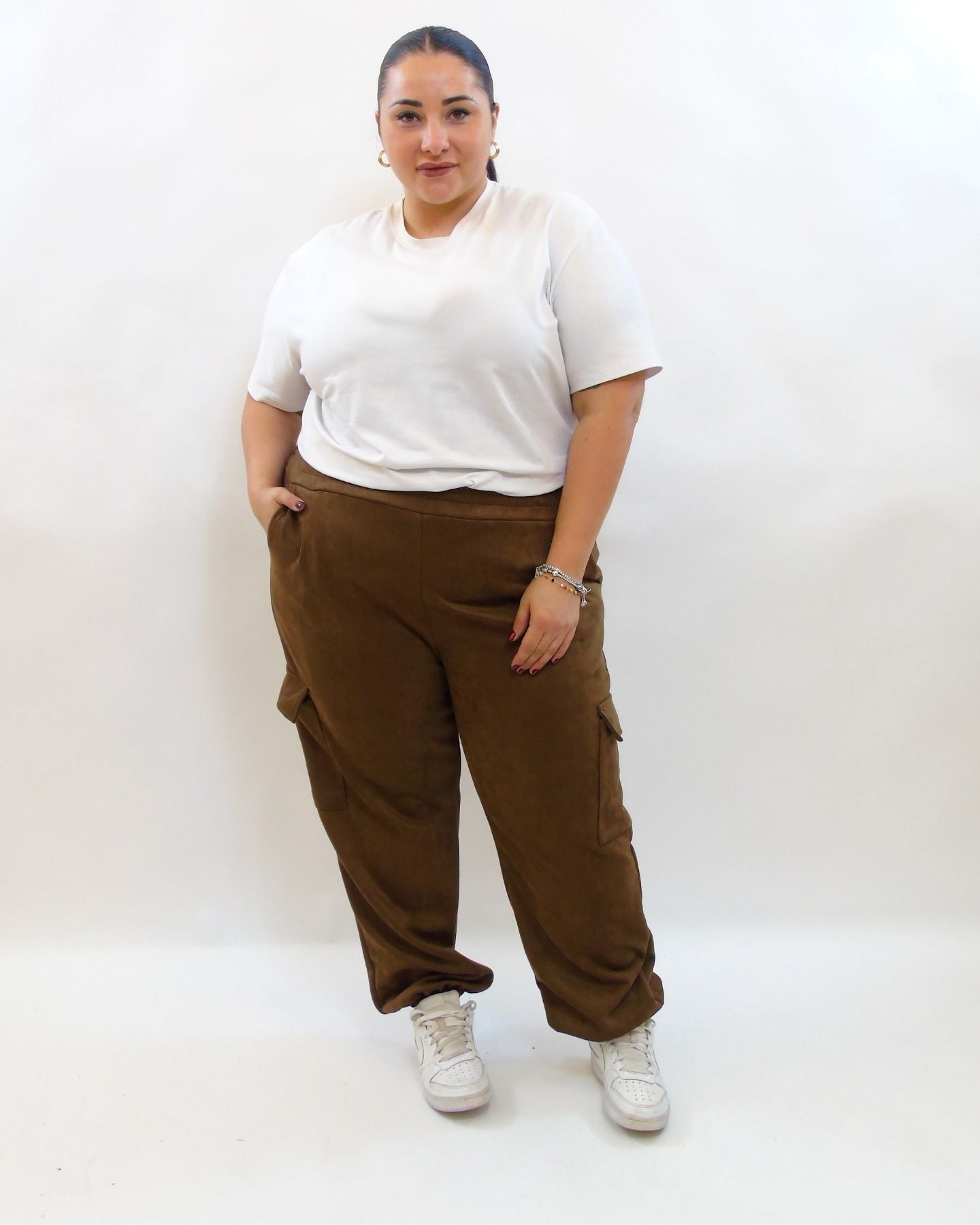 Pantalone cargo tessuto camoscio 5480