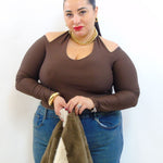 Body con scollo V e tessuto al collo