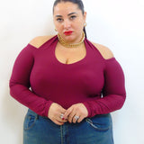 Body con scollo V e tessuto al collo