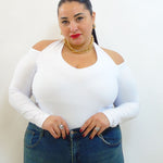 Body con scollo V e tessuto al collo