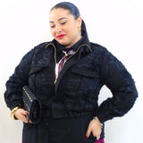 Giubbino taglio crop con rose in rilievo 25023