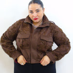 Giubbino taglio crop con rose in rilievo 25023