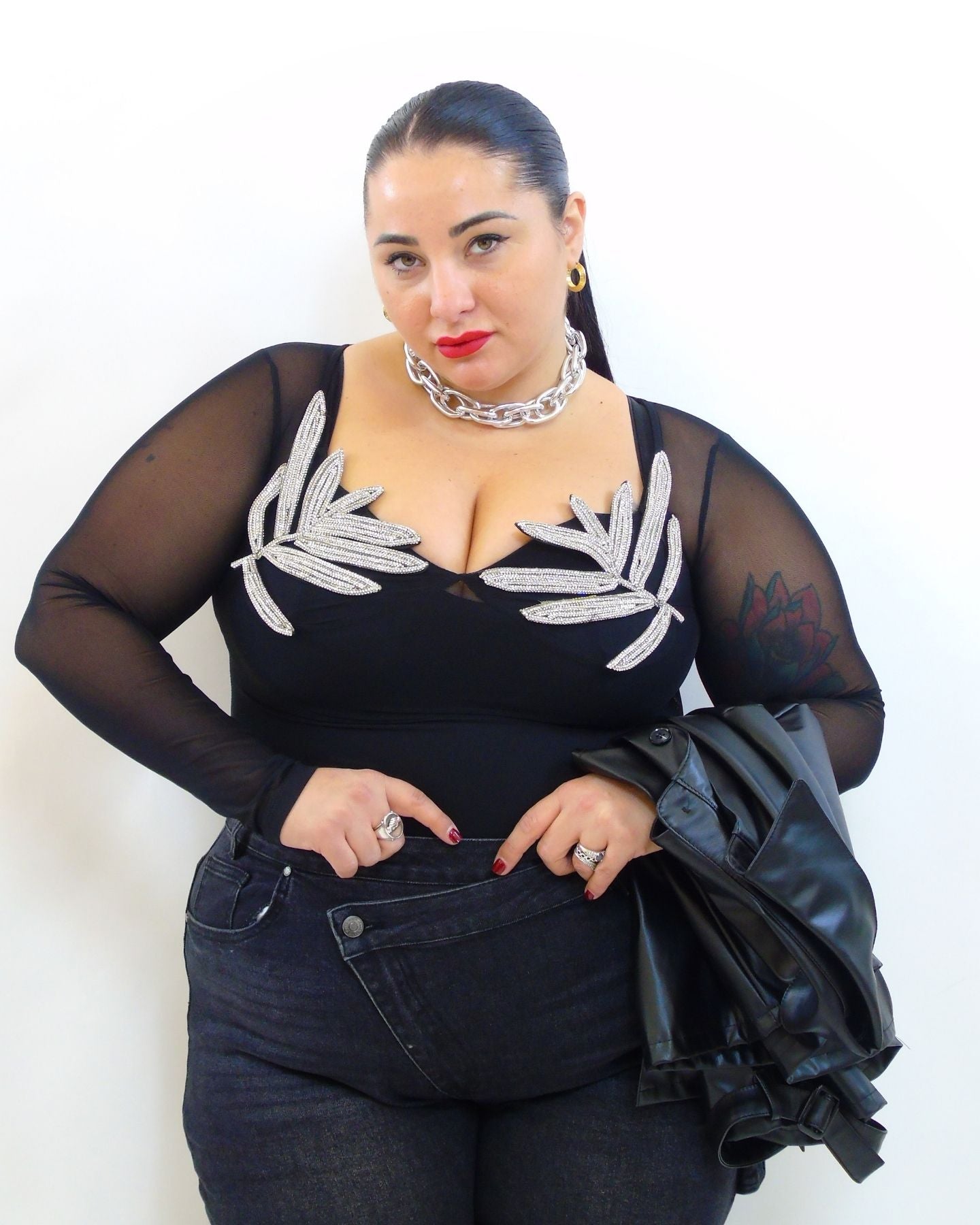 Body con foglie in organza 5501