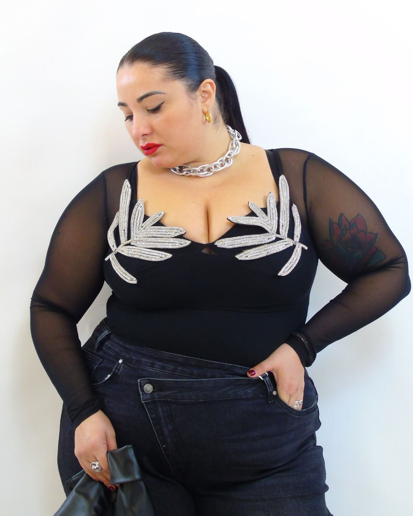 Body con foglie in organza 5501