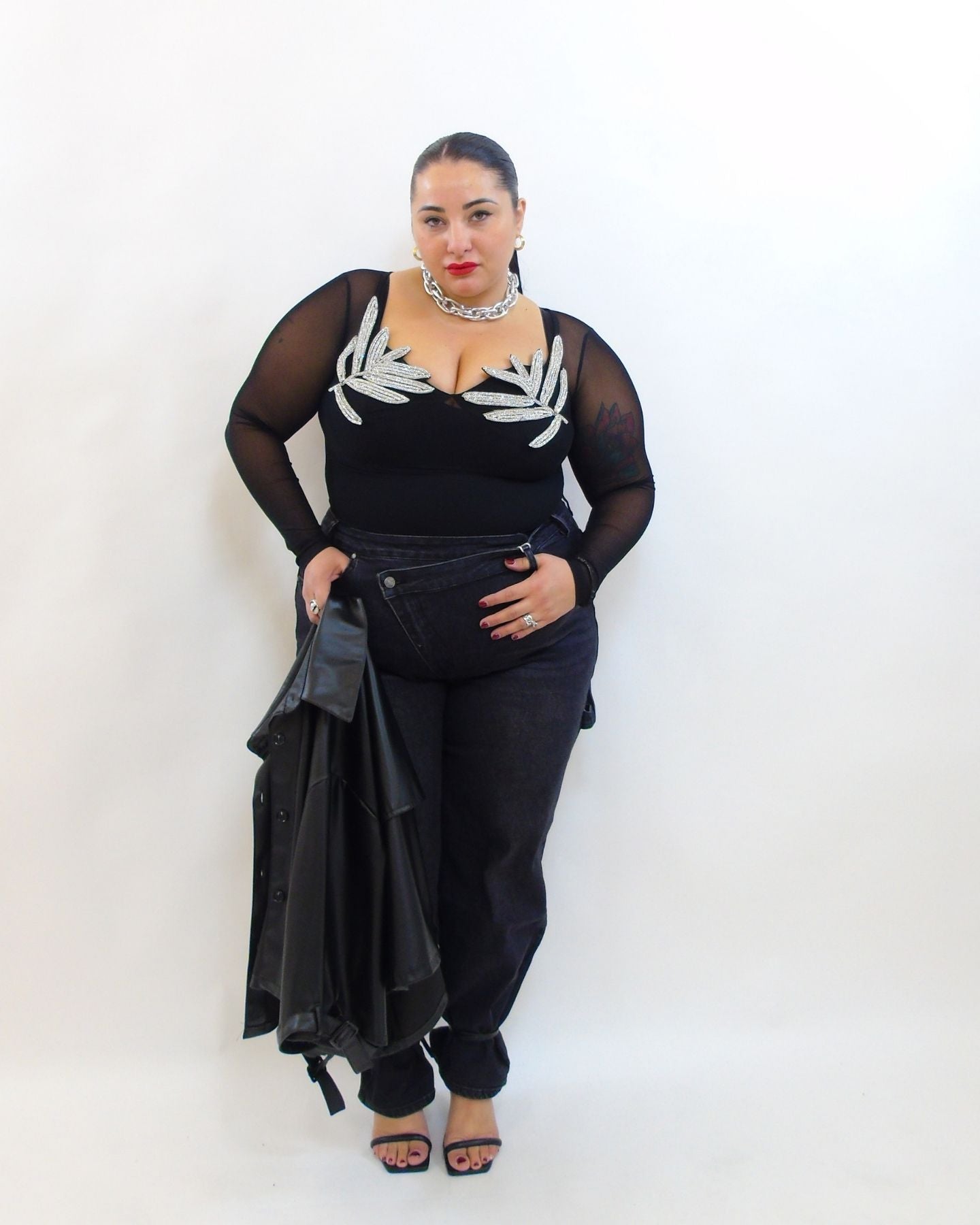 Body con foglie in organza 5501