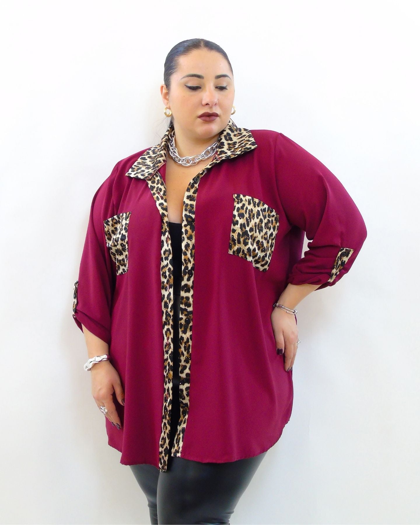 Camicia effetto raso animalier 8002