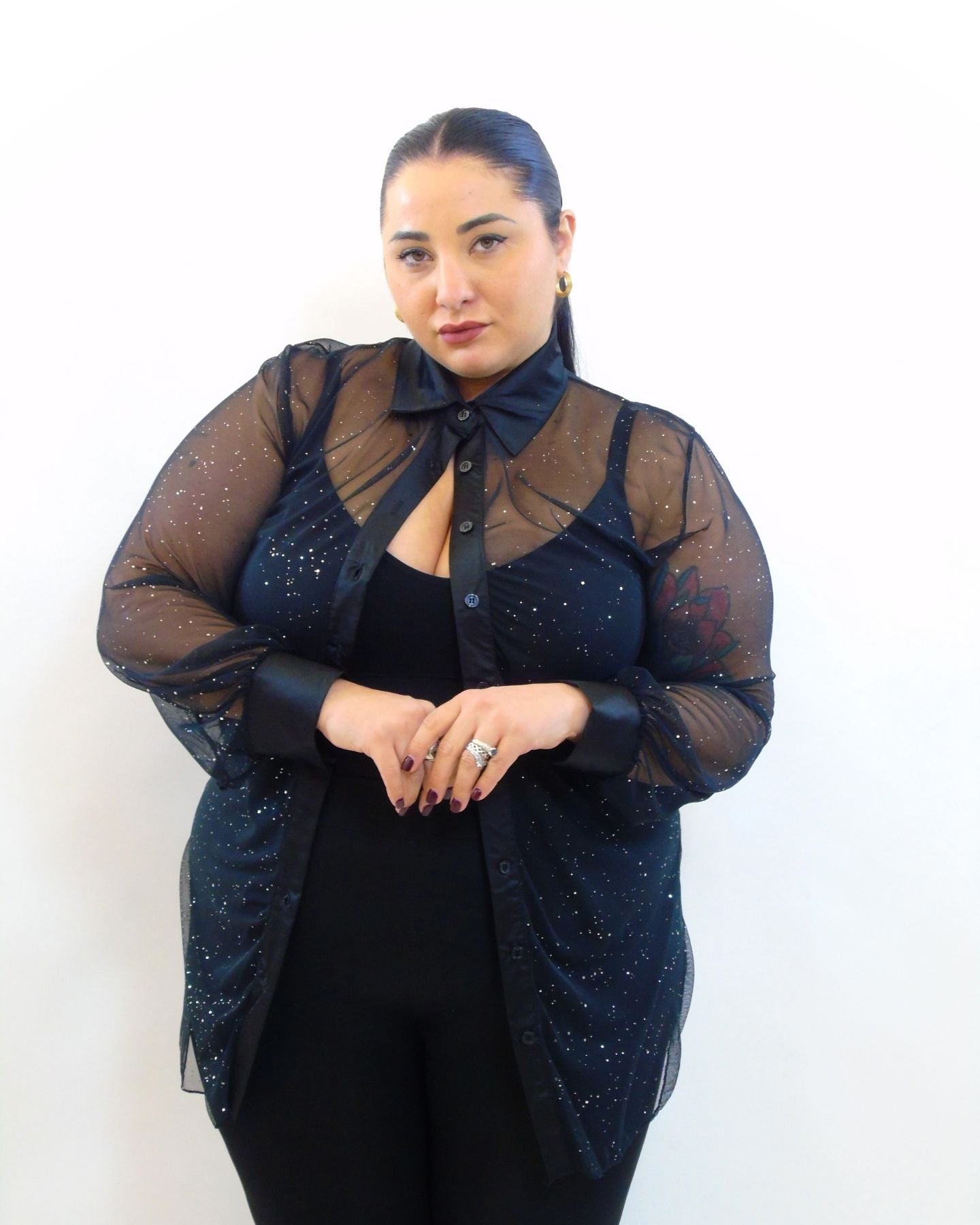 Camicia con brillantini trasp 37970