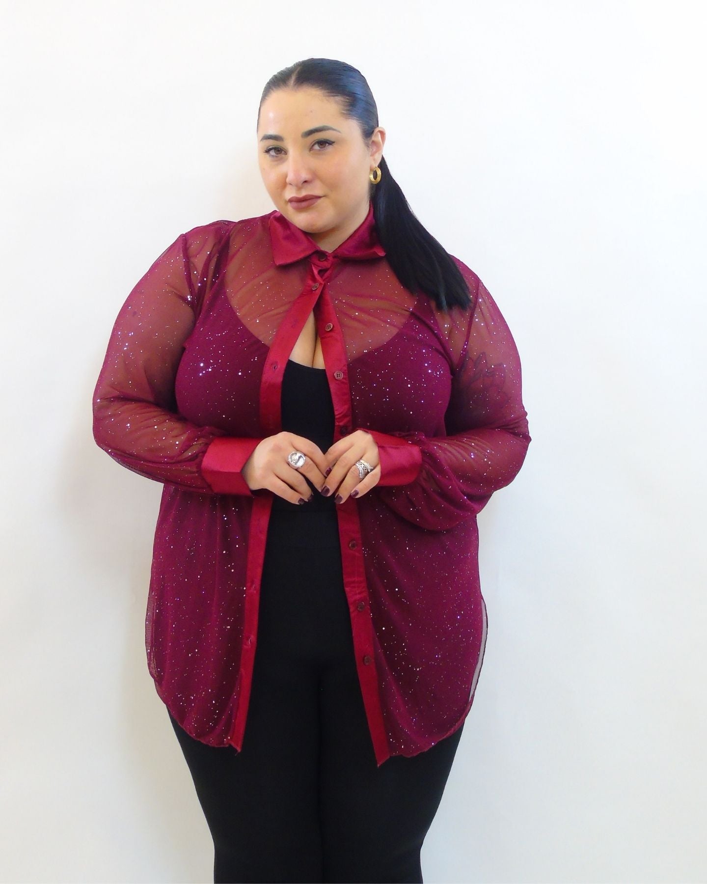 Camicia con brillantini trasp 37970