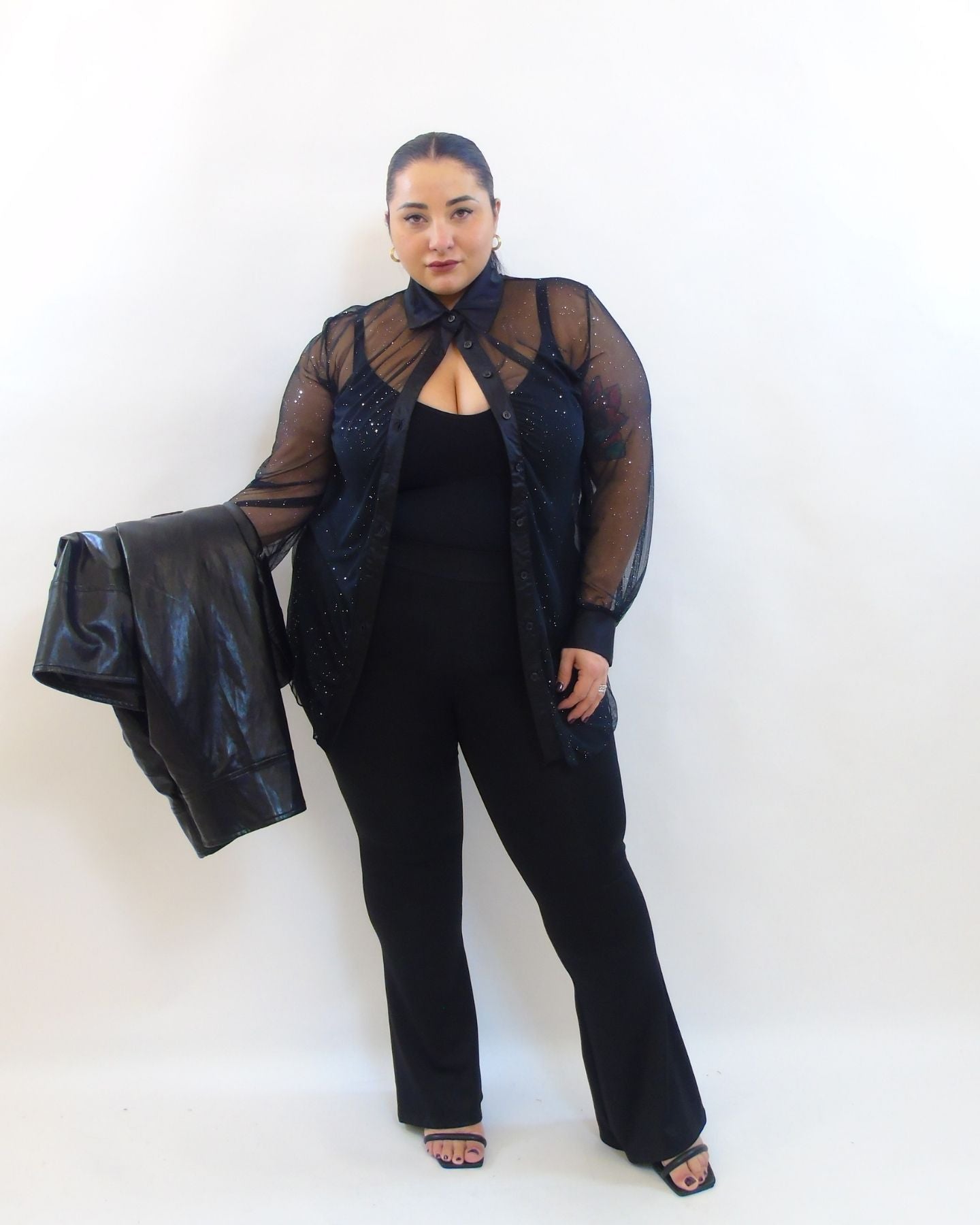 Camicia con brillantini trasp 37970