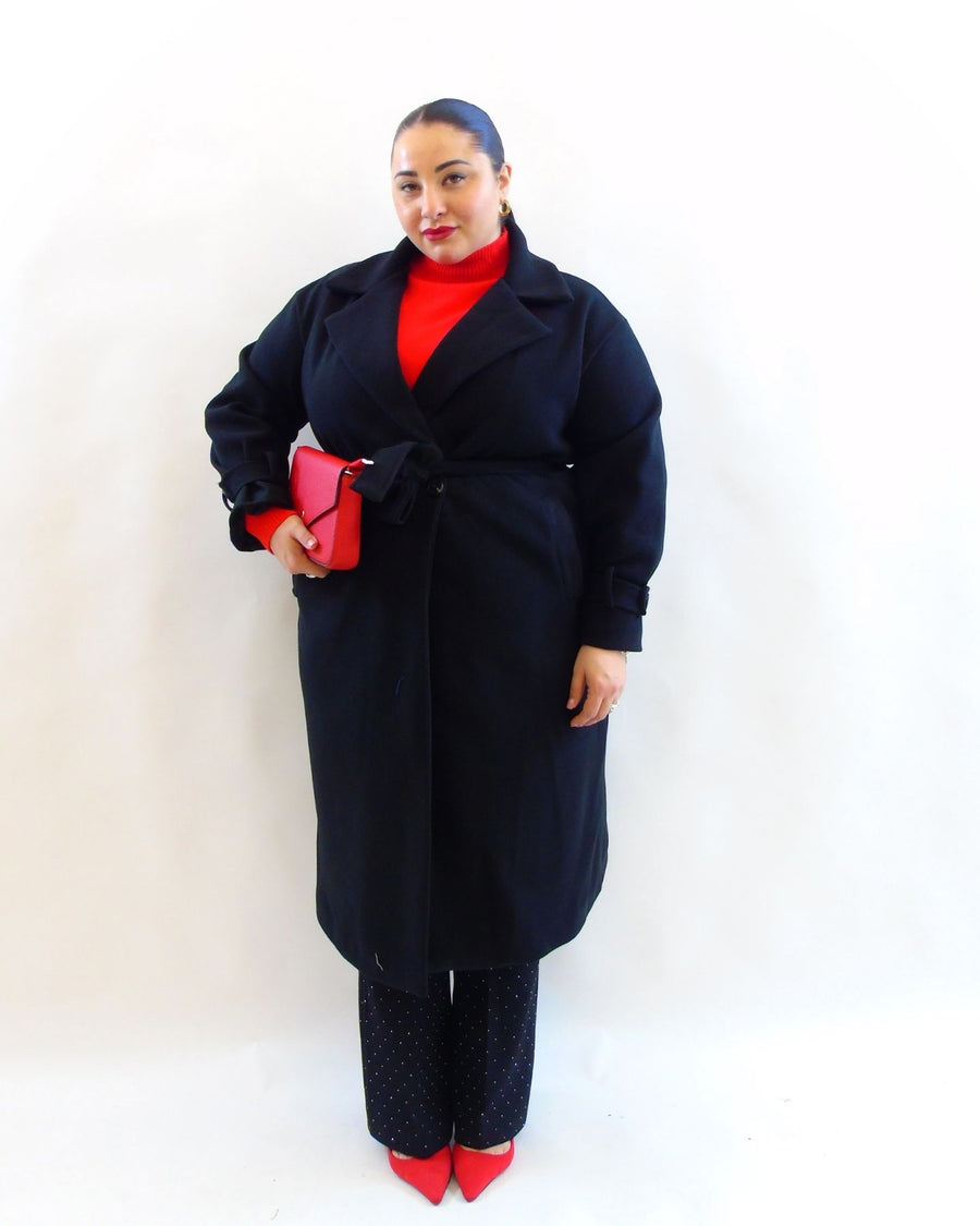 Cappotto con fusciacca e bottoni al polso 12227