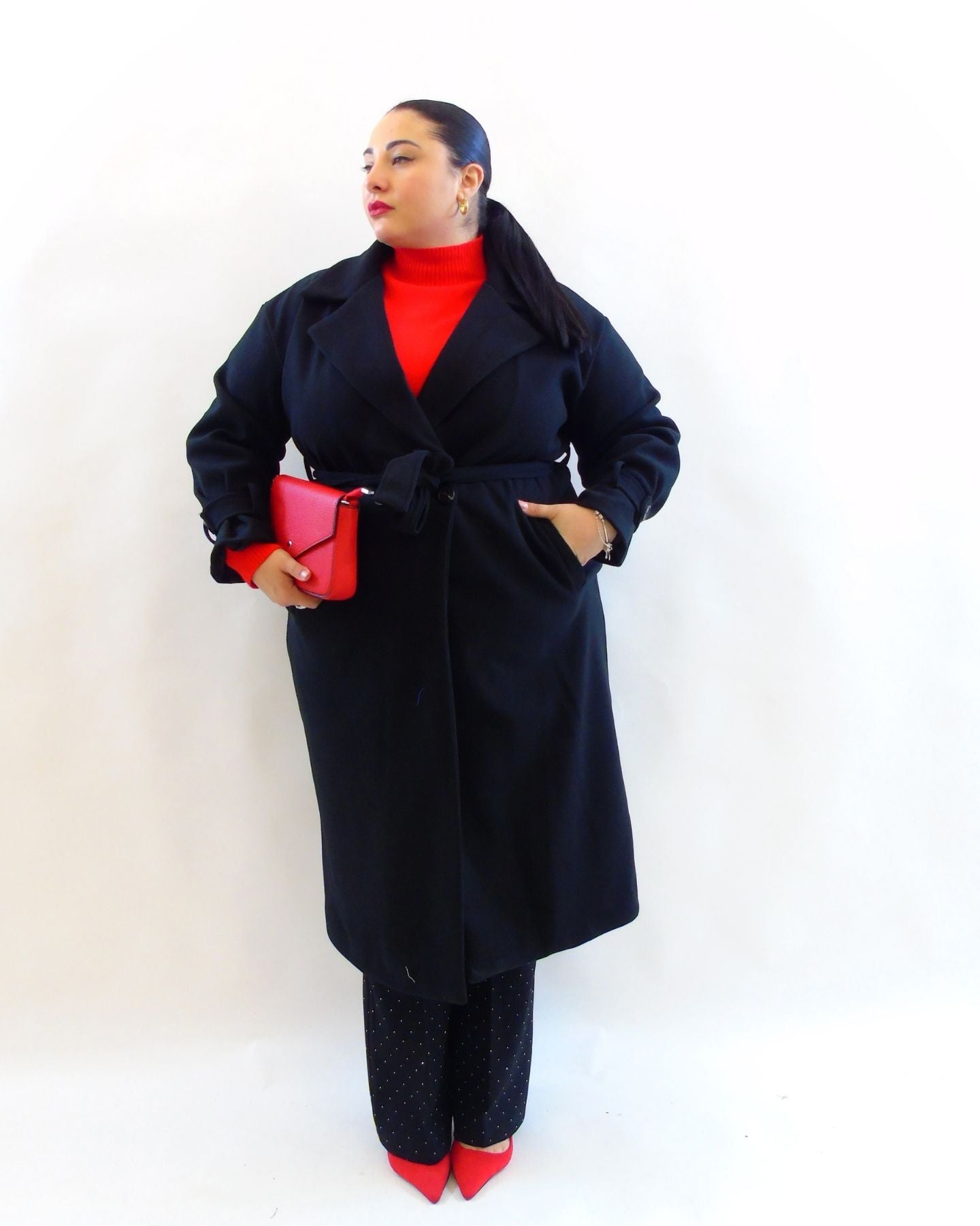 Cappotto con fusciacca e bottoni al polso 12227