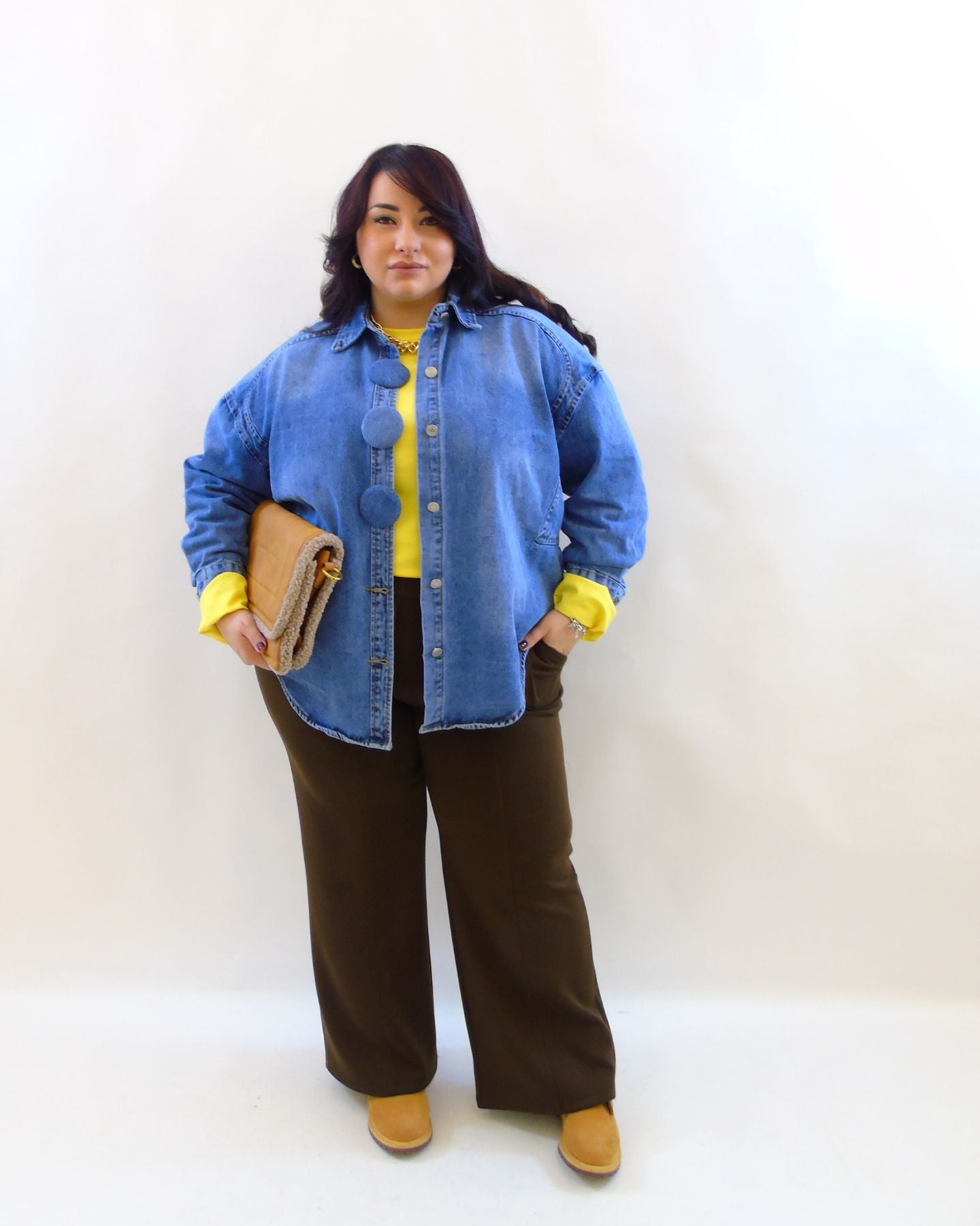 camicia in denim con bottoni grandi 57089