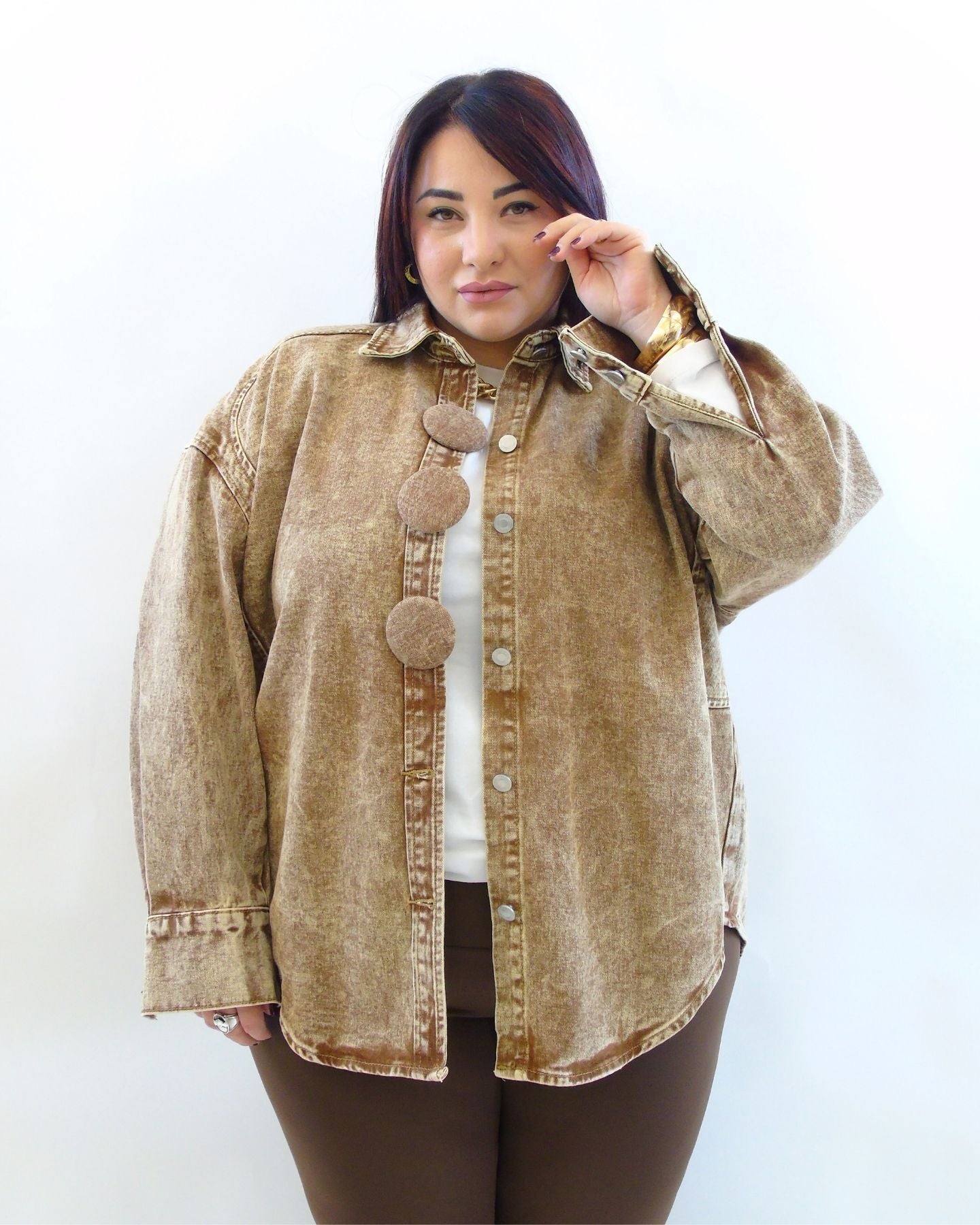 camicia in jeans marrone 1235