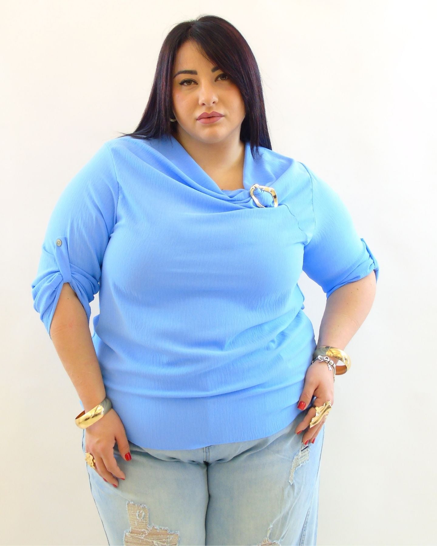 Blusa morbida con dettaglio in oro