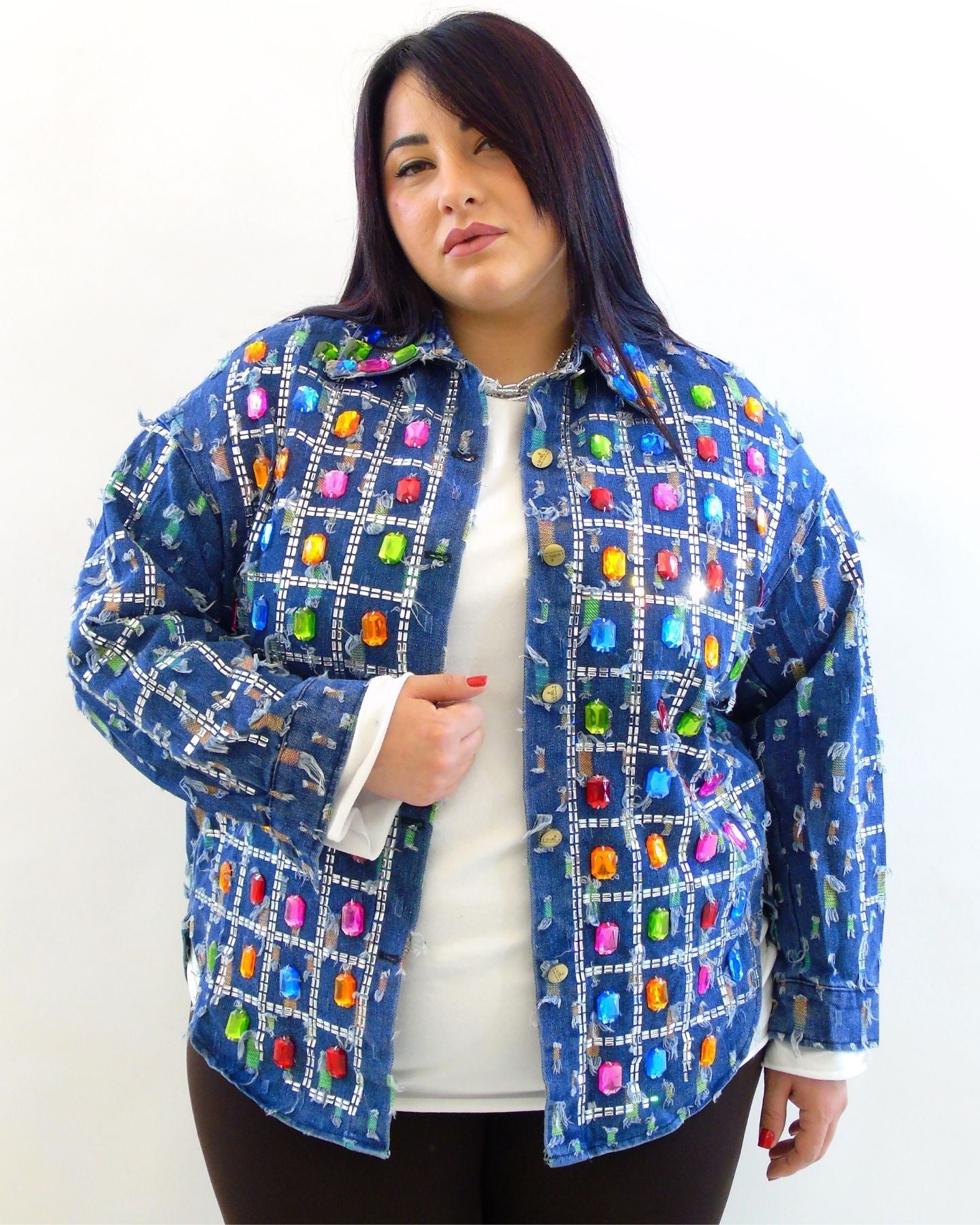 Camicia in jeans pietre in rilievo 5965