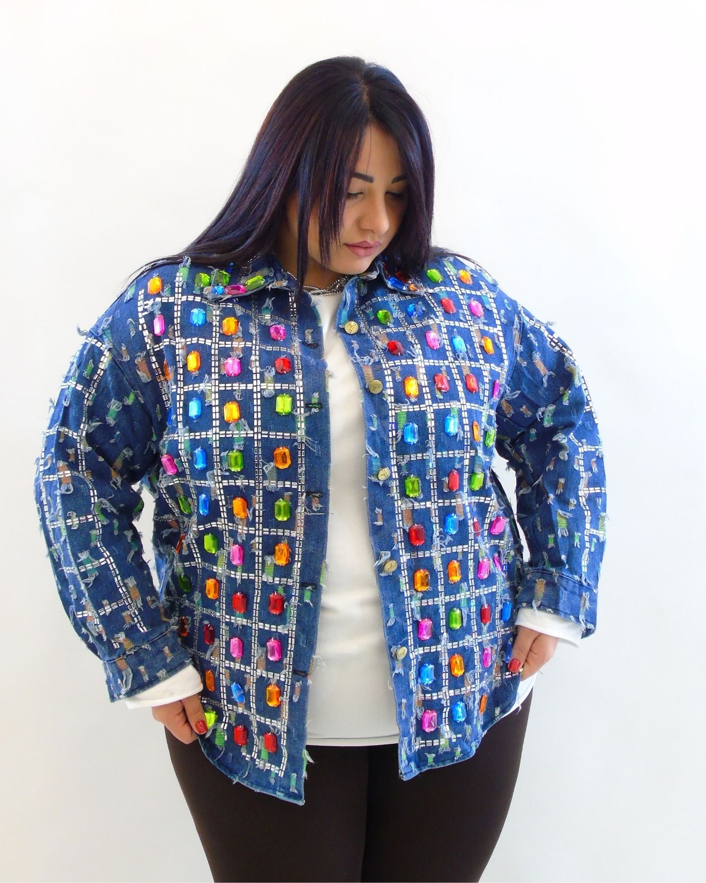 Camicia in jeans pietre in rilievo 5965