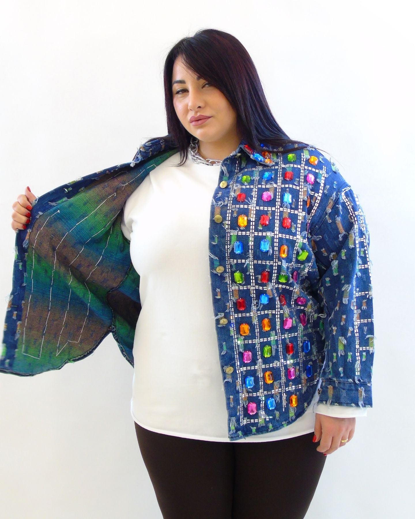 Camicia in jeans pietre in rilievo 5965