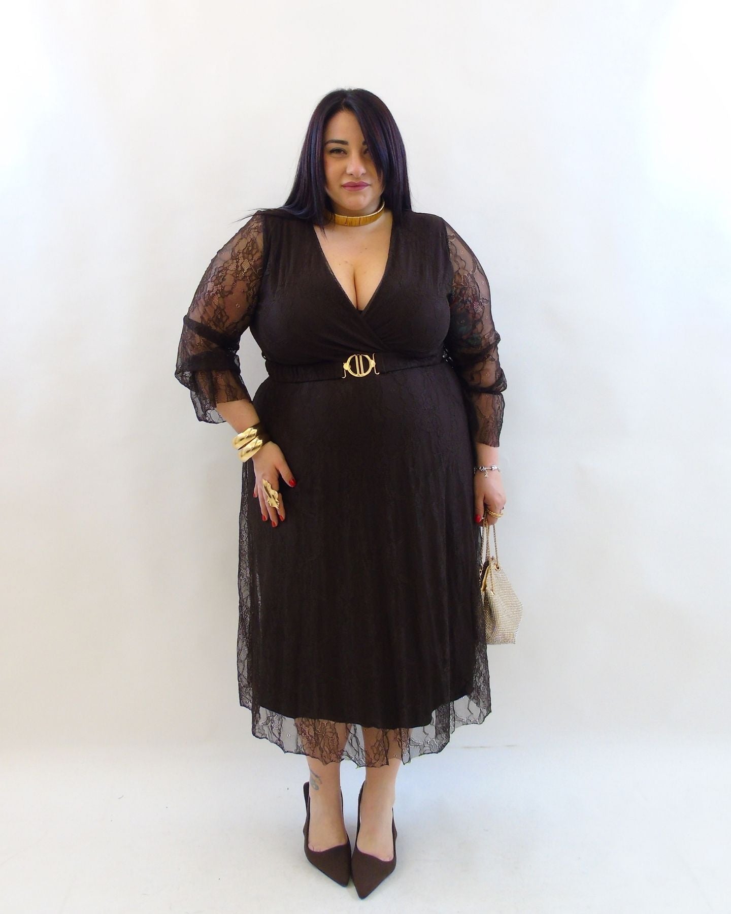 Abito in pizzo con cintura 251192