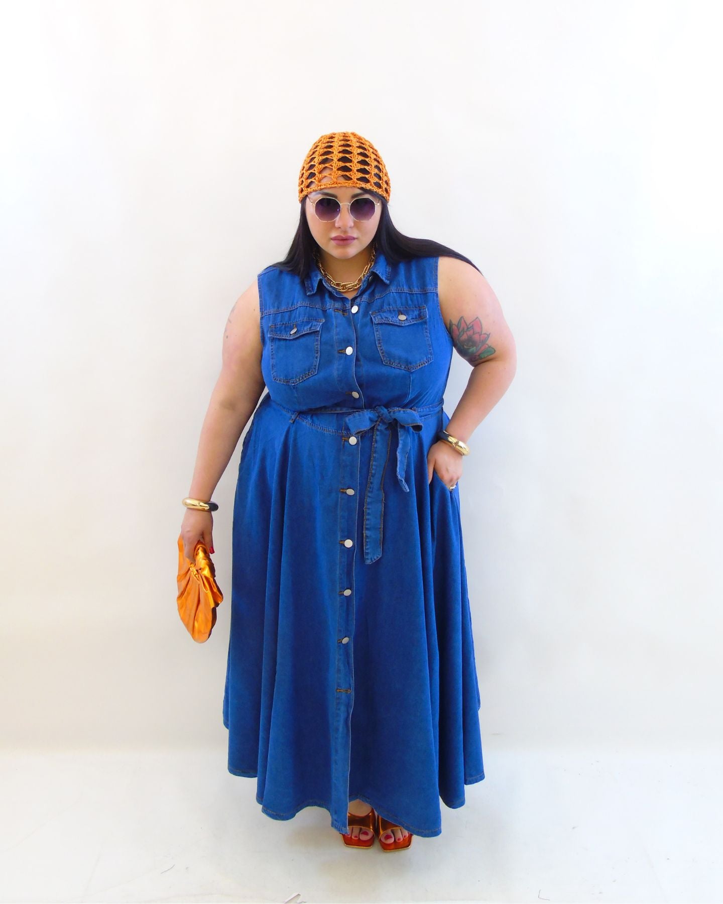 Abito lungo svasato in jeans 3676