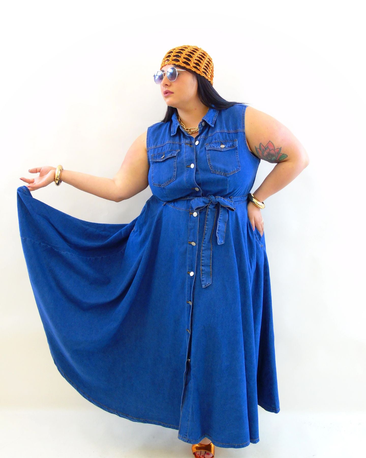 Abito lungo svasato in jeans 3676