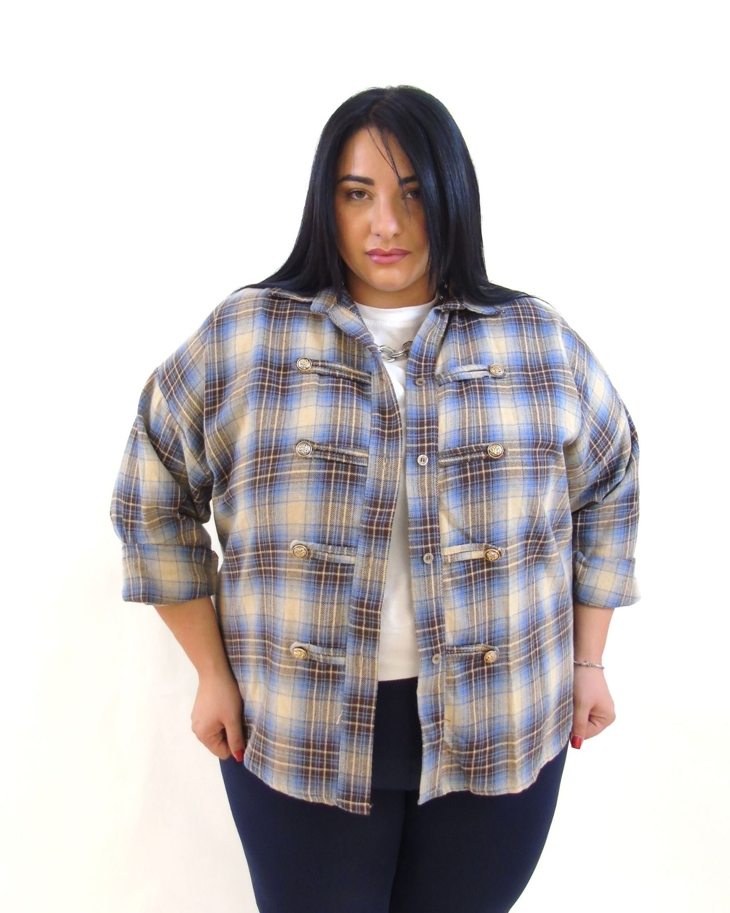 Camicia quadri bott azzurro 923